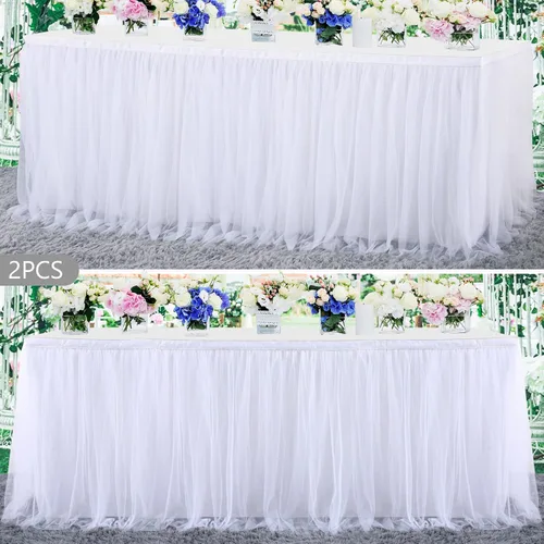 Miniatura 27 de Suppromo - Falda de mesa con tutú de calidad superior, con 3 capas de malla, plisada, de tul, para fiestas, bodas, baby shower, fiestas de Rosa