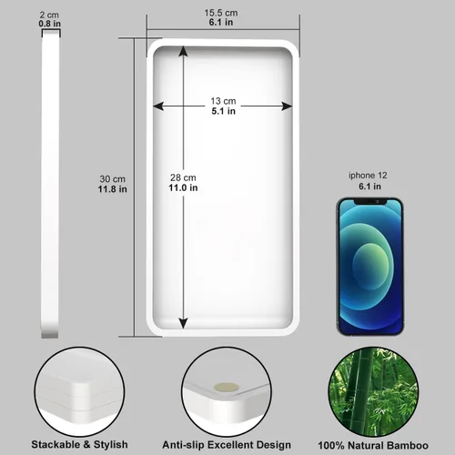 Miniatura 6 de Weenson Bandeja de tocador de baño para encimera, artículos de tocador, decoración de maquillaje, velas de perfume, bandeja de cocina para Blanco