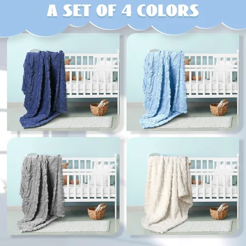 Miniatura 4 de VitalCozy Juego de 4 Mantas de Felpa Suave para Bebé 30" x 40" 3D de Peluche Cálido Mantas de Envoltura para Dormitorio para Niños Pequeños, Niñas