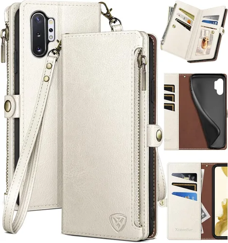 Miniatura 14 de XcaseBar Funda tipo cartera para Samsung Galaxy Note 10 Plus con cremallera y tarjetero de crédito con bloqueo RFID, funda de piel sintética