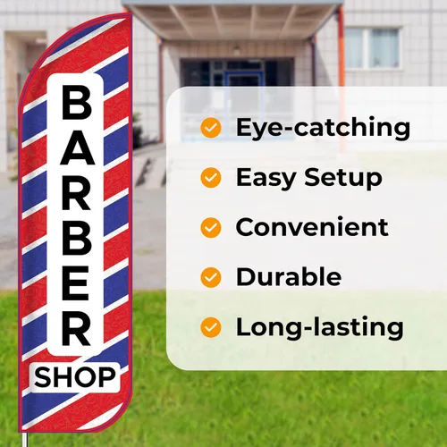 Miniatura 5 de OnPoint Wares Banderas de Barber Shop King – Paquete de 2 Banderas de publicidad exterior de 3 pies x 11.5 pies para negocios de peluquería