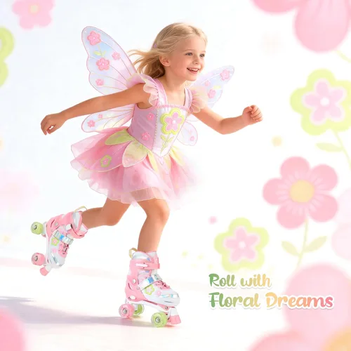 Miniatura 5 de SULIFEEL Patines ajustables de ruedas para niñas de 5-8 6-12 años con lunares y lazo, ruedas iluminadas, 4 tamaños ajustables para patinaje