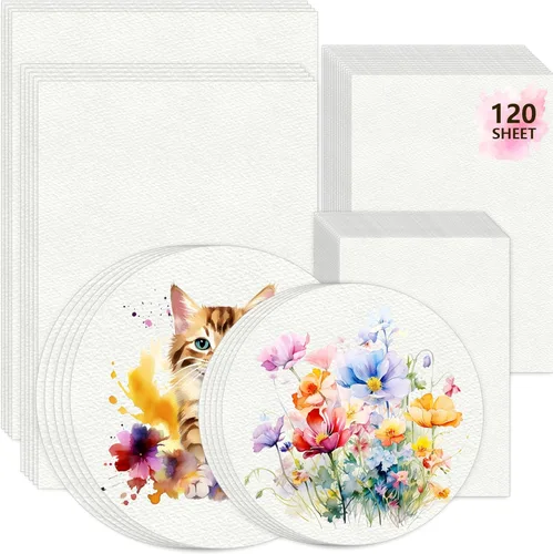 Miniatura 10 de 120 hojas de papel de acuarela, 8.5 x 11 pulgadas, 140 lb/300 GSM, papel de acuarela de prensa en frío, papel de acuarela a granel para artistas