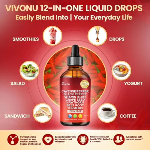 Miniatura 7 de Suplemento líquido de gotas de pimienta de cayena + tecnología liposomal 98% de absorción, soportes* vena de piernas, corazón y vasos sanguíneos*