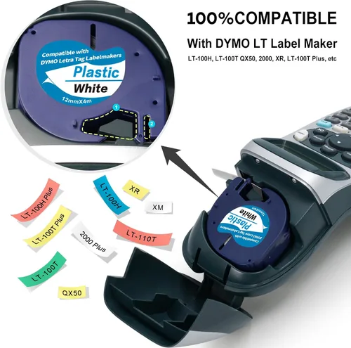 Miniatura 3 de Paquete de 5 cintas compatibles con recambios DYMO Letratag de repuesto para recambios de rotuladora DYMO 91331 91332 91333 91334 91335 Cinta