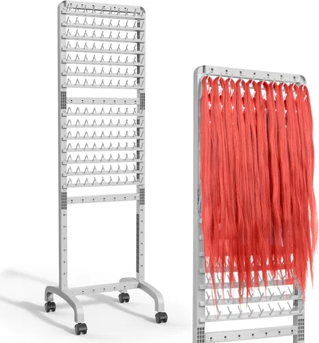 Miniatura 8 de Yumkfoi Estante ajustable para trenzar para el cabello, 160 clavijas, soporte de doble cara para trenzar, estante de trenzas de altura ajustable