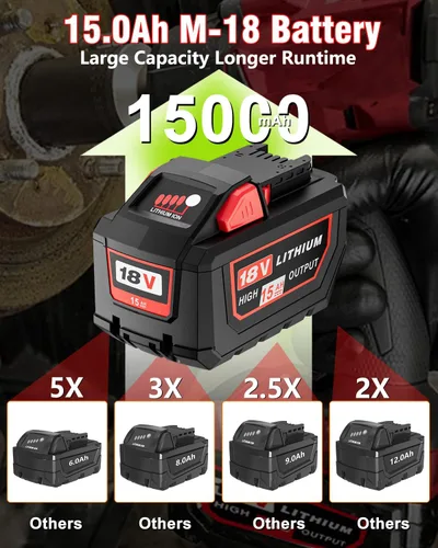 Miniatura 3 de HOCHSTERN Reemplazo de 18 V 15.0Ah para batería Milwaukee M-18 de alto rendimiento compatible con baterías Milwaukee de 18 voltios 48-11-1862