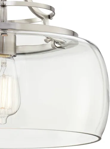 Miniatura 3 de Franklin Iron Works Lámpara Colgante - Charleston Níquel Cepillado, Vidrio Transparente, Lámpara Colgante de Estilo Rústico para Islas de Cocina