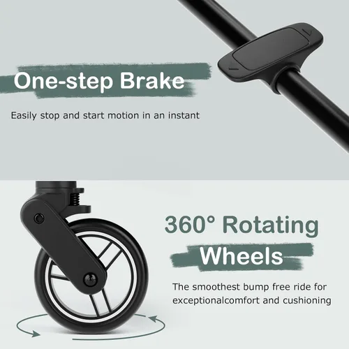 Miniatura 9 de INFANS Cochecito de viaje plegable ultracompacto listo para avión, plegado por gravedad con una sola mano cerca del asiento reclinable plano, Negro