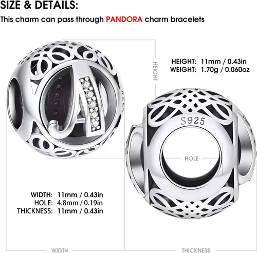 Miniatura 5 de NINGAN Dije de letra del alfabeto, plata de ley 925, cuentas con inicial de la A-Z, se adapta a pulseras y collar de mujeres europeas, Plata
