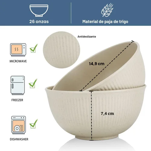 Miniatura 2 de Wrova Juego de 8 cuencos de paja de trigo, cuencos irrompibles para cereales de 26 onzas, aptos para microondas y lavavajillas, cuencos para niños