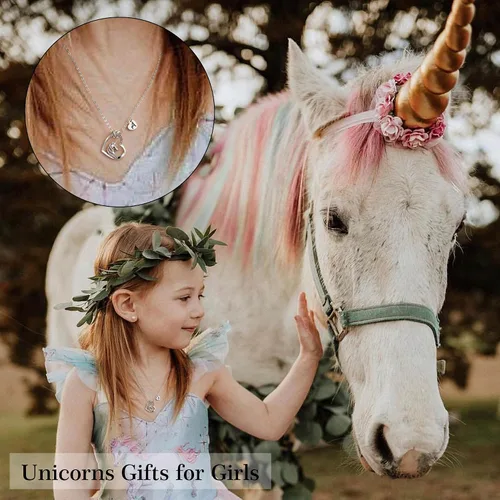 Miniatura 3 de Hidepoo Collar de unicornio para niñas Collar de unicornio chapado en oro de 14 quilates, oro rosa, oro blanco, circonita cúbica, collar