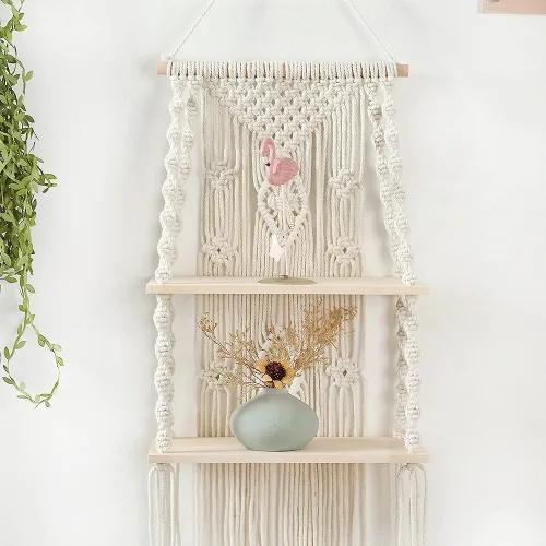 Miniatura 4 de Estante de macramé para colgar en la pared, estantes bohemios para colgar en la pared de plantas pequeñas, marcos de fotos, decoración del hogar, 2T