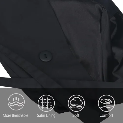 Miniatura 5 de Gorra de trabajo ajustable con botón, gorro de trabajo de algodón forrado de satén, banda para el sudor, gorro de trabajo elástico unisex