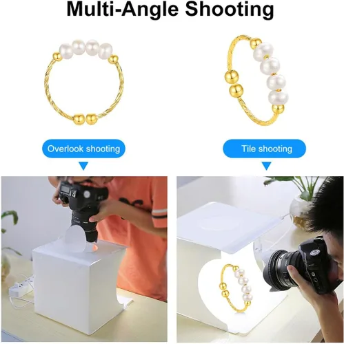 Miniatura 2 de Caja de luz portátil para fotos de 10 pulgadas, tienda de campaña plegable para estudio de fotografía con barra de luz LED, 20 cuentas LED, 550 lm