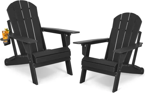 Miniatura 8 de Lepdep Silla plegable Adirondack moderna ajustable de plástico para exteriores, resistente a la intemperie, 3 posiciones con soporte para tazas