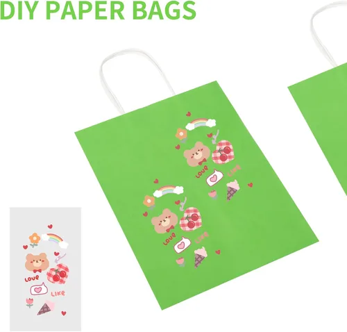 Miniatura 5 de Toovip Paquete de 100 Bolsas de Papel Kraft Verde Hierba Medianas de 8 x 4.75 x 10 Pulgadas con Asas a Granel, Bolsas de Envolver Regalos