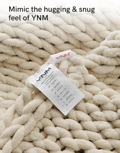 Miniatura 9 de YnM Manta Gruesa de Lana, Tejida a Mano con Hilo de Chenilla, Amigable para la Piel, Ventilada y Transpirable, Lavable a Máquina, Pieza