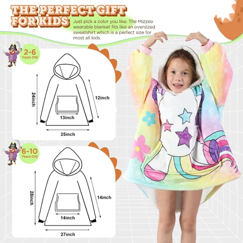 Miniatura 6 de Sudadera tipo manta portátil para niños, de gran tamaño, con capucha, de sherpa, con bolsillo en la capucha y mangas, para niños pequeños, lindas