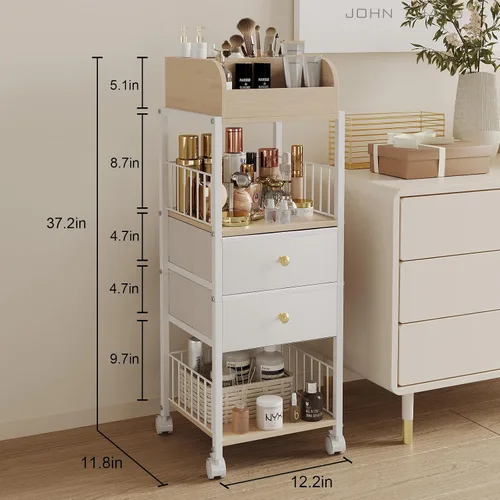 Miniatura 3 de Carrito de almacenamiento organizador de maquillaje de piso, carrito de maquillaje rodante con cajones, organizadores y almacenamiento de maquillaje