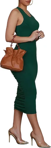Miniatura 3 de Rooscier Vestido de fiesta sin mangas con cuello redondo y fruncido para mujer