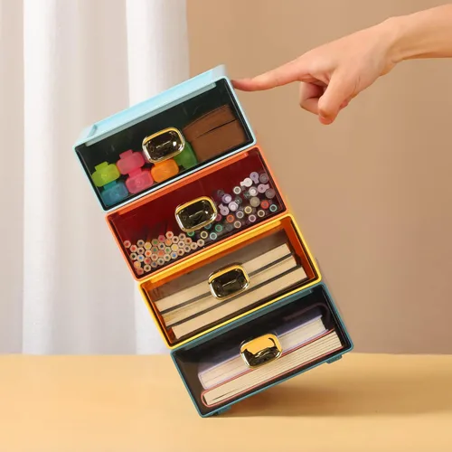 Miniatura 4 de Amplios cajones de escritorio, organizador de escritorio apilable, caja de almacenamiento de plástico para oficina, escuela y suministros para el 4