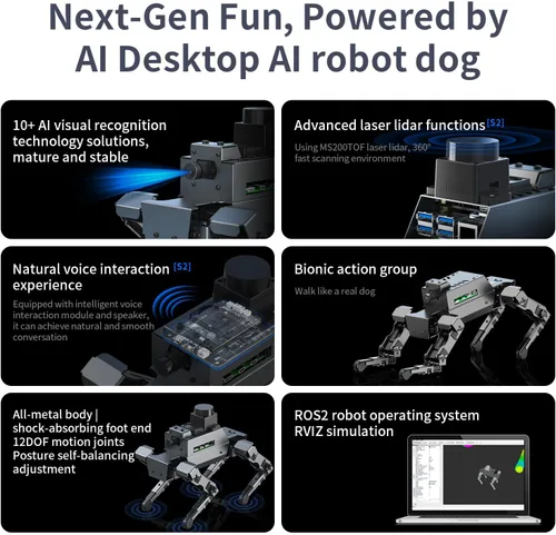Miniatura 7 de Yahboom Raspberry Pi 5 Adultos AI Modelo Grande Robot Perro Python Programación 12 articulaciones Biónico Perro Mecánico DOGZILLA Reconocimiento