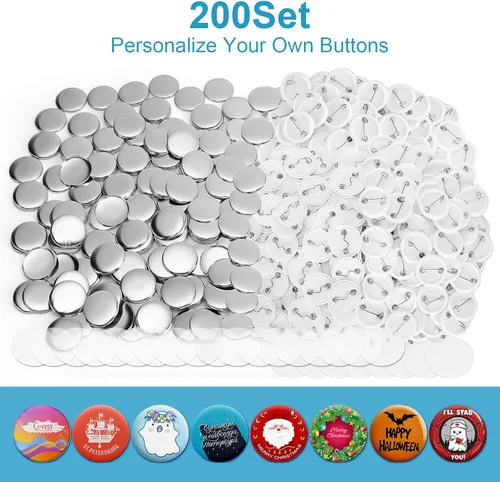 Miniatura 3 de KUNTAERY 200 juegos de suministros para máquina de botones de 1 pulgada, piezas redondas de 25 mm para insignias con cubiertas metálicas, pasadores