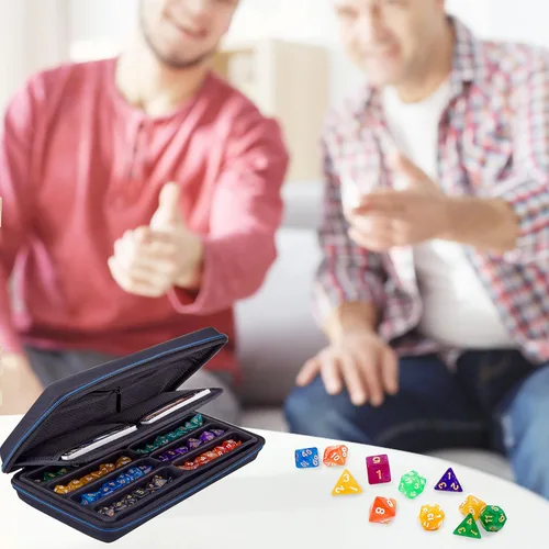 Miniatura 7 de SIQUK Estuche para dados DND, estuche organizador de dados con asa, bandeja ranurada extraíble con capacidad para 8 juegos de dados DND para Azul