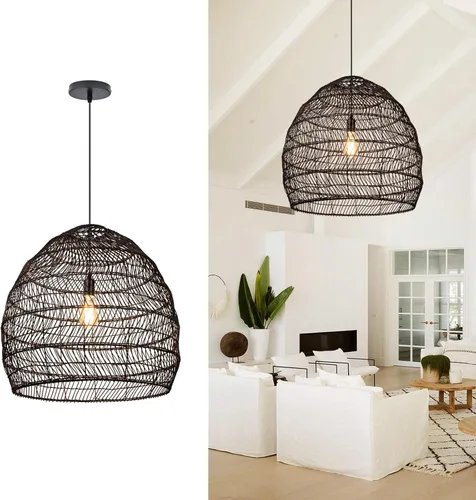 Miniatura 11 de Arturesthome Lámpara colgante de techo tejida rústica de 15.7 pulgadas, candelabros de ratán, luz colgante para casa de campo, cocina, isla y comedor