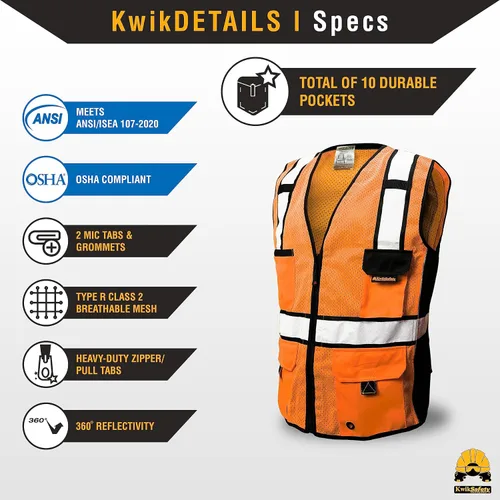 Miniatura 5 de KwikSafety - Charlotte, NC - RoadBOSS Econ & Chaleco de Seguridad Premium Clase 2 Chaleco Reflectante ANSI OSHA Chaleco de Seguridad para Hombres