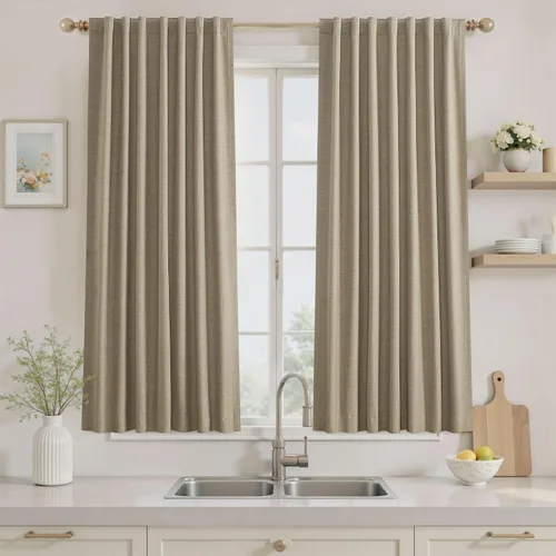 Miniatura 90 de UHITECH Cortinas opacas de 35 pulgadas de largo para sala de estar, 2 paneles, cortina opaca corta para cocina para ventanas pequeñas, cortinas