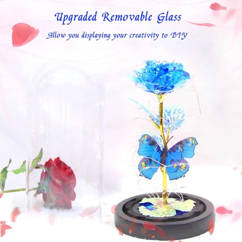Miniatura 7 de Beauty and The Beast Regalos de Rosa para Mujeres, Rosa de Luz Eterna en Cúpula de Cristal, Regalos de Flor Rosa del Día de la Madre para Mamá Azul