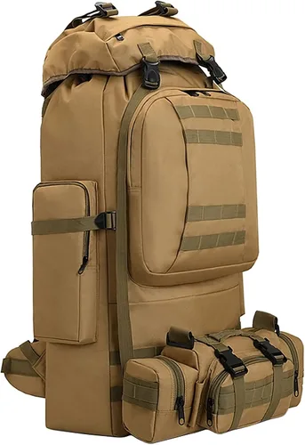Mochila de 100L para Camping y Senderismo, Mochila Táctica Militar Molle, Mochila Impermeable y Ligera para Senderismo, Caqui-c, Grande