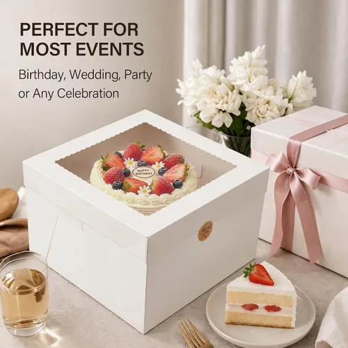 Miniatura 5 de Kootek 10 cajas para tartas, caja de pastel de 12 x 12 x 8 pulgadas de alto con ventana, cajas blancas de panadería, cajas grandes para hornear