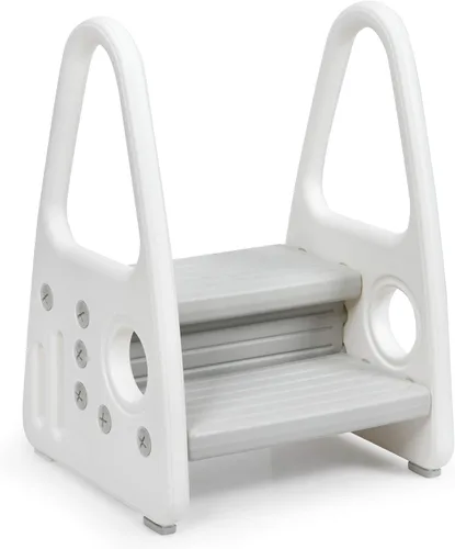 Costzon Taburete para niños, escalera para entrenamiento de inodoro, encimera de cocina, baño, torre de dos escalones con diseño antideslizante, Gris