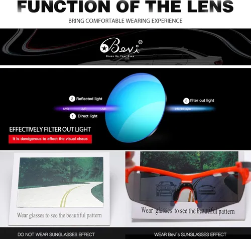 Miniatura 4 de Bevi Lentes de sol deportivos polarizados TR90, marco duradero y ultraligero para hombres y mujeres, béisbol, correr, ciclismo, golf Espejo de cielo