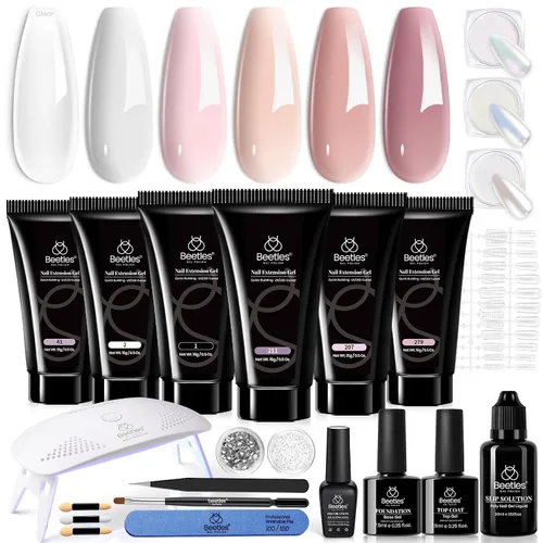 Miniatura 13 de Beetles - Kit de extensión de gel de uñas de polietileno, 6 colores de gelatina nude con solución deslizante, mejora de uñas para principiantes