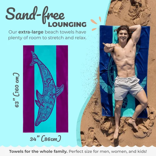Miniatura 3 de Nova Blue - Toalla de playa de delfín con colores tropicales azules y morados con un diseño único, extra grande, XL, toallas de piscina