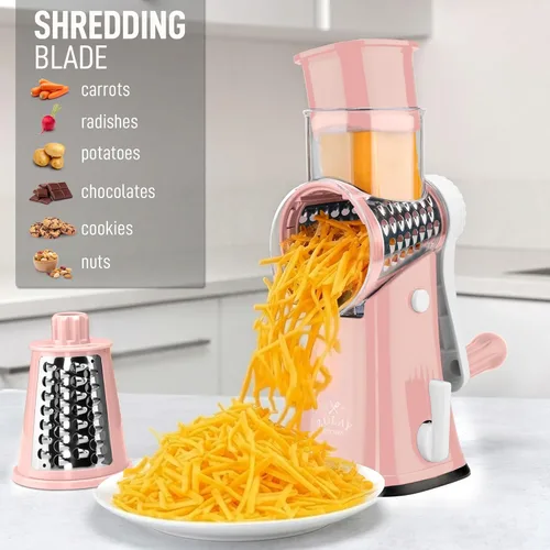 Miniatura 3 de Zulay Kitchen Rallador Rotativo de Queso de 5 Cuchillas Rallador de Queso - Rallador de Queso Manual de Manivela de Mano con Succión Reforzada y 5