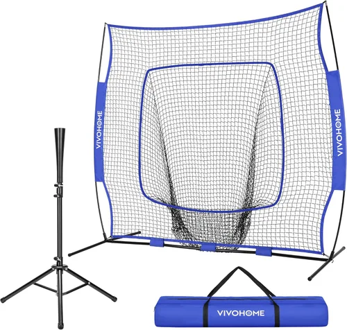 Miniatura 9 de VIVOHOME Baseball Softball Batting Net - 7x7 Ft Baseball Backstop, Softball Practice Net for Hitting, Pitching, Throwing with Batting Tee and Carry