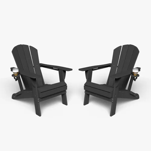 Miniatura 23 de Silla plegable Adirondack con portavasos, juego de 2, sillas de plástico HDPE para exteriores, resistentes a la intemperie, aspecto de madera real
