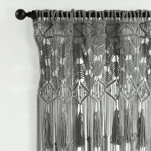 Miniatura 3 de Lush Decor Panel Individual de Cortina de Ventana de Algodón con Borlas de Macramé Boho 40" W x 84" L Gris - Cortinas de Macramé para Ventanas