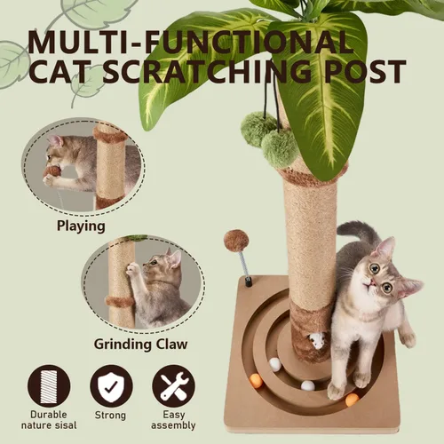 Miniatura 4 de MECOOL Poste rascador para gatos de 35 pulgadas de alto, postes de rascar resistentes y de alta calidad con bola colgante y pista de bola, lindo