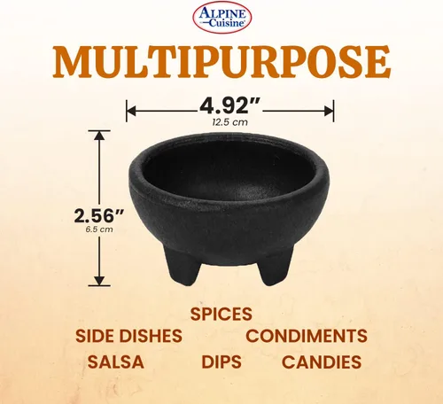 Miniatura 3 de Alpine Cuisine Tazones de salsa de 3 piezas, estilo molcajete, platos resistentes, aptos para lavavajillas, para guacamole, salsas y más, color negro