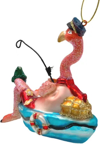 Miniatura 4 de Adorno de cristal para árbol de Navidad de flamenco de pesca, decoración náutica de playa rosa, accesorios para colgar, 5 x 2 x 4 pulgadas