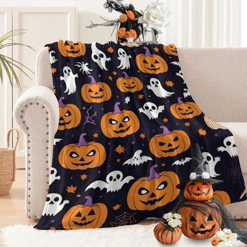 D-Story Manta de vellón de Halloween, manta de calabaza de otoño para sofá, cama, habitación, regalos de Acción de Gracias para niños y adultos, 50