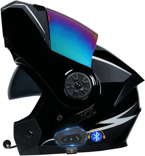 Miniatura 10 de Casco modular con Bluetooth abatible, de cara completa, doble visera solar, certificado por DOT, altavoz dual integrado con micrófono, cascos de 3