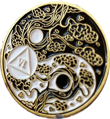 Miniatura 3 de RecoveryChip Medallón AA de 6 años Sakura Árbol Flor de Cerezo Ying Yang Medallón de Oración de Serenidad Blanco y Negro, Pequeño, Latón, No es una