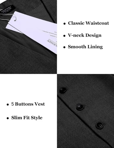 Miniatura 4 de COOFANDY Chaleco de traje de negocios para hombre, chaleco de vestir ajustado, chaleco de boda
